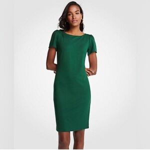 Ann Taylor Puff Sleeve Ponte Sheath Dress in Green